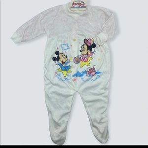 Vintage Disney Store baby Mickey and baby Minnie onesie footed pjs NWT